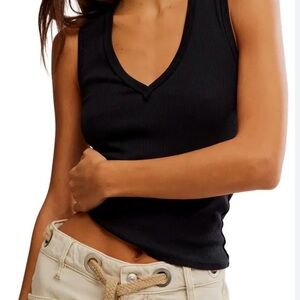 We The Free Black Ribbed Tank Top